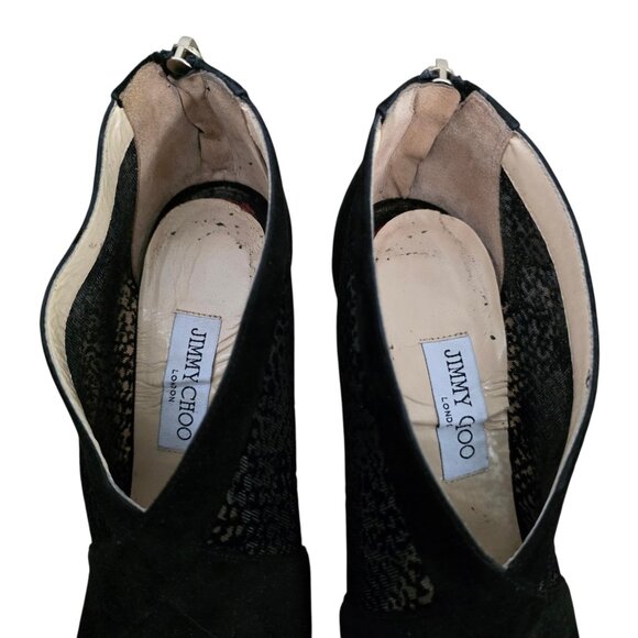 Jimmy Choo Vivid Flocked Mesh Open Toe Suede Ankle Booties Heels Black 8.5 - Picture 6 of 8